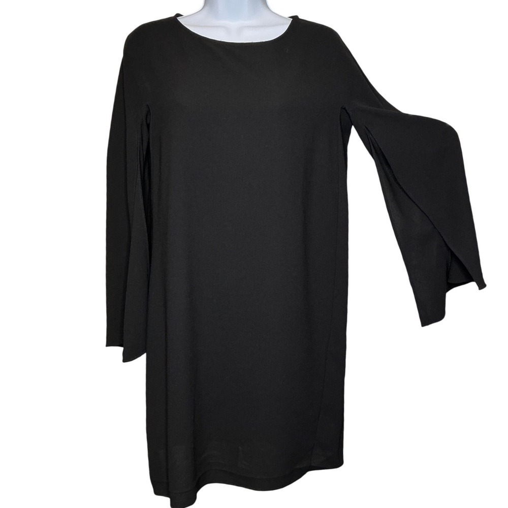 ZARA WOMAN Black‎ Long Sleeve Split Sleeve Shift Dress Size S Minimalist Basics